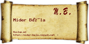 Mider Béla névjegykártya